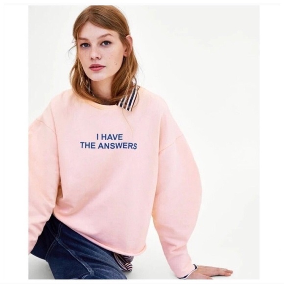 Zara Sweaters - ZARA Crew Neck Expression Sweater in Pink